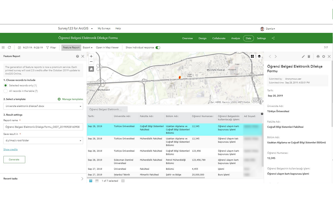 Survey123 for ArcGIS ile Detay Raporu Oluşturun